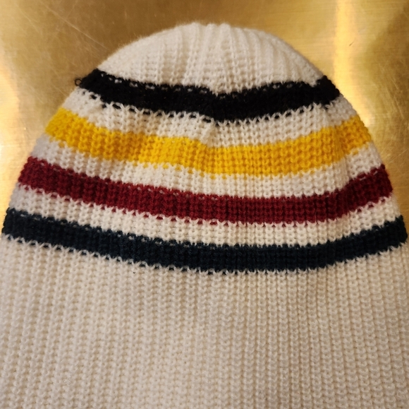 Pendleton Beanie - White with Yellow, Red, Black Stripes - Picture 4 of 4
